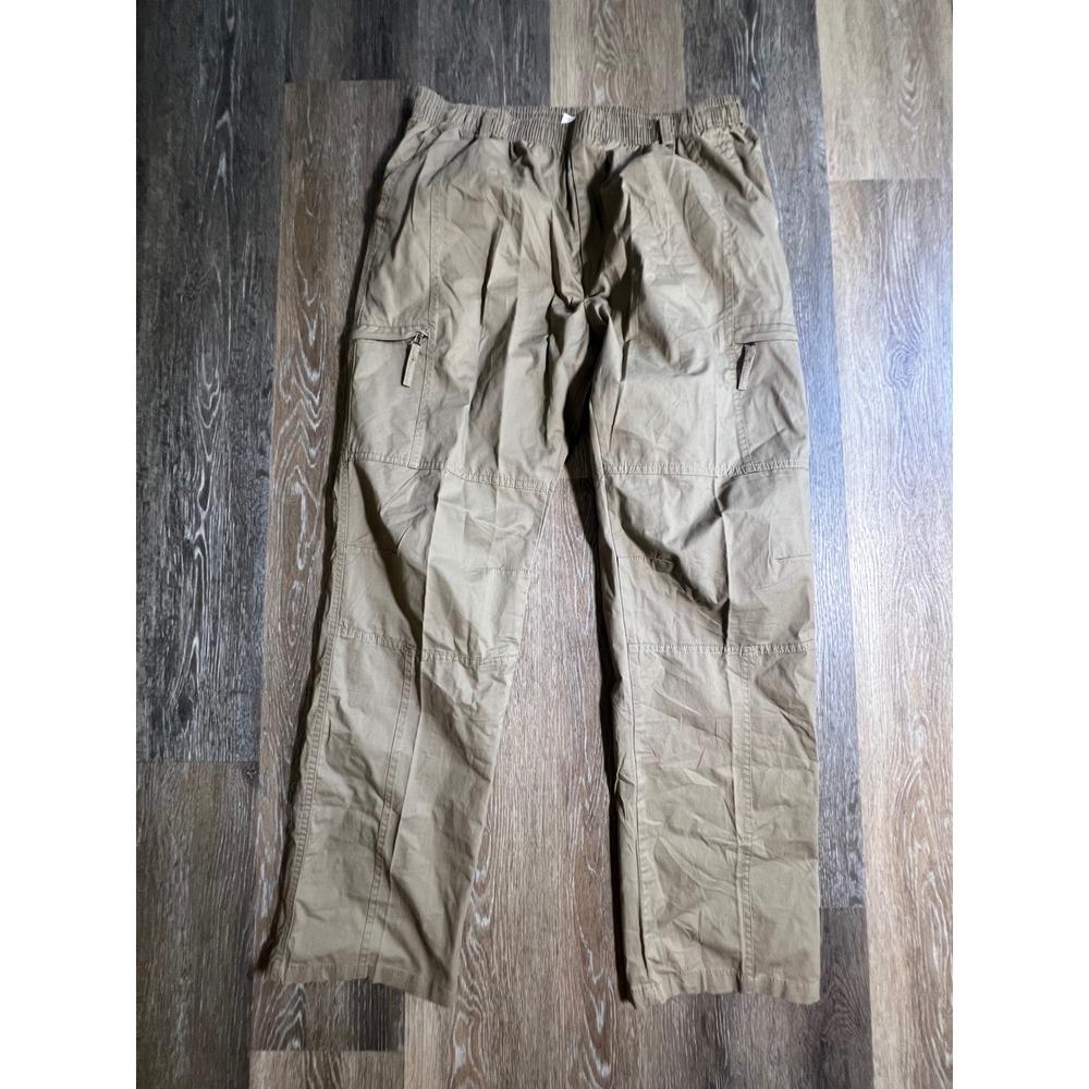 Cargo Pants Mens 4XL Tan Khaki Good Elastic Waist Zipper Pockets Utility